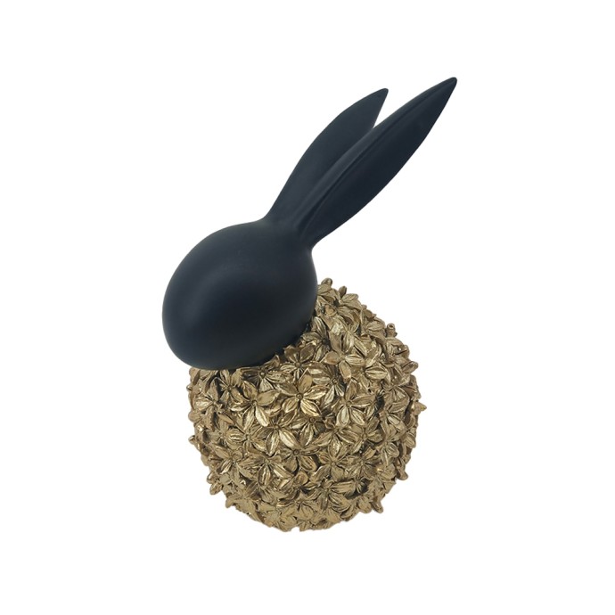 BLOOM RABBIT 1 DECO ΛΑΓΟΣ POLYRESIN ΧΡΥΣΟ ΜΑΥΡΟ 12x9,2xH18cm