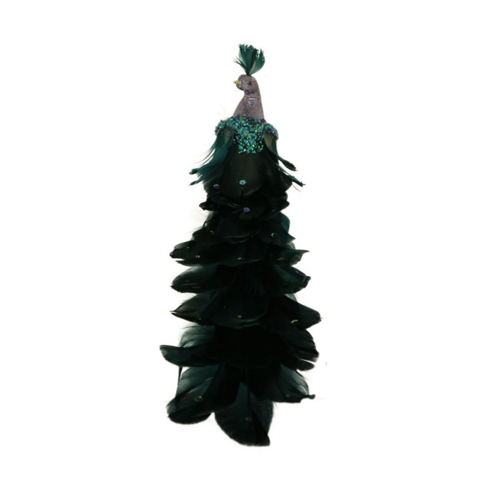 XMAS MIDNIGHT PEACOCK ΔΙΑΚΟΣΜΗΤΙΚΟ POLYFOAM ΦΤΕΡΟ ΠΕΤΡΟΛ ΜΑΥΡΟ H40cm