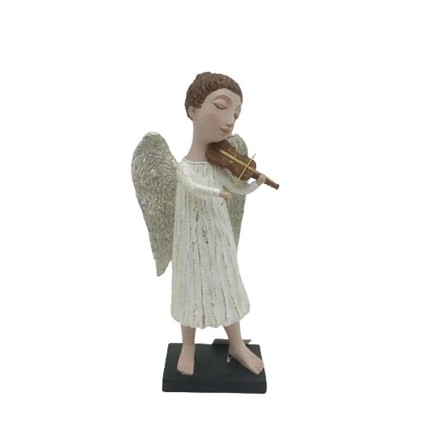 XMAS HANIEL VIOLIN ΑΓΓΕΛΟΣ ΜΕ ΦΤΕΡΑ POLYRESIN ΛΕΥΚΟ ΜΠΕΖ 18x12xH39cm