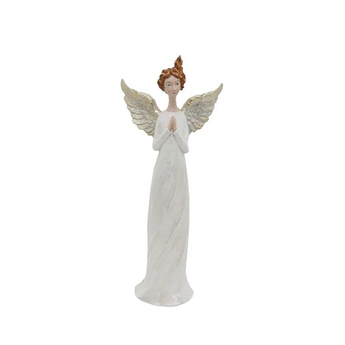 XMAS RAZIEL PRAY ΑΓΓΕΛΟΣ ΜΕ ΦΤΕΡΑ POLYRESIN ΛΕΥΚΟ ΧΡΥΣΟ 18,5x10xH45cm