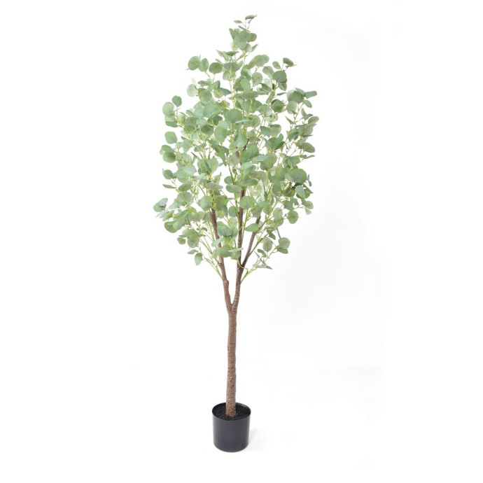 SILVER DOLLAR EUCALYPTUS ΤΕΧΝΗΤΟ ΦΥΤΟ ΣΕ ΓΛΑΣΤΡΑ PE ΜΕΤΑΞΩΤΟ ΥΦΑΣΜΑ ΠΡΑΣΙΝΟ H180cm