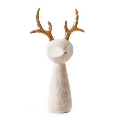 XMAS CUTE DEER L DECO POLYRESIN ΜΠΕΖ ΧΡΥΣΟ 23x12xH41cm