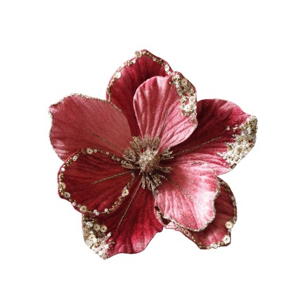 XMAS BROCADE FLOWER 5 ΛΟΥΛΟΥΔΙ ΒΕΛΟΥΔΟ ΡΟΖ H20cm