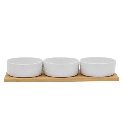 FLEURS ΜΠΩΛ SET 3ΤΜΧ ΠΟΡΣΕΛΑΝΗ BAMBOO ΛΕΥΚΟ ΦΥΣΙΚΟ 29x10xH5cm