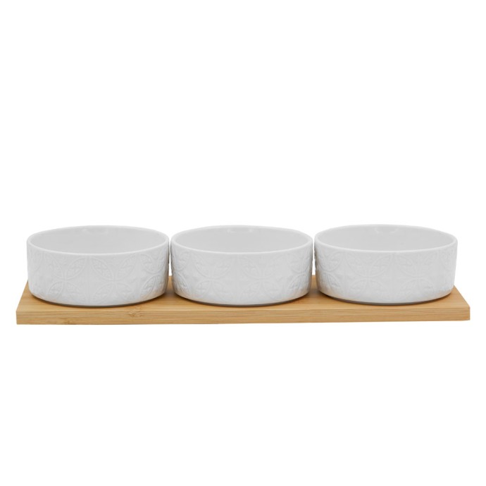 FLEURS ΜΠΩΛ SET 3ΤΜΧ ΠΟΡΣΕΛΑΝΗ BAMBOO ΛΕΥΚΟ ΦΥΣΙΚΟ 29x10xH5cm