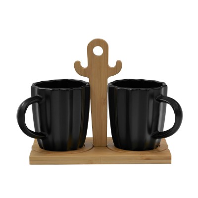 CACTUS ΚΟΥΠΑ ESPRESSO SET 2 ΤΜΧ ΠΟΡΣΕΛΑΝΗ BAMBOO ΜΑΥΡΟ ΦΥΣΙΚΟ 20x12xH16,5cm