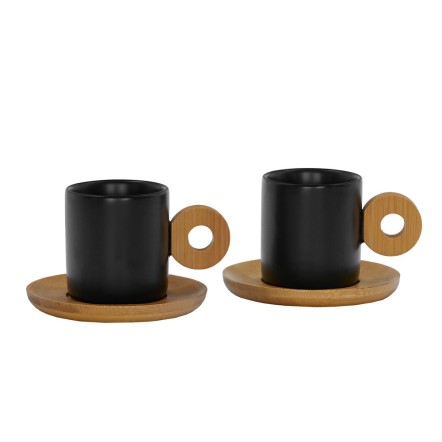 NORDIC ΚΟΥΠΑ ESPRESSO SET 2 ΤΜΧ ΠΟΡΣΕΛΑΝΗ BAMBOO ΜΑΥΡΟ ΦΥΣΙΚΟ 20x14xH6,5cm