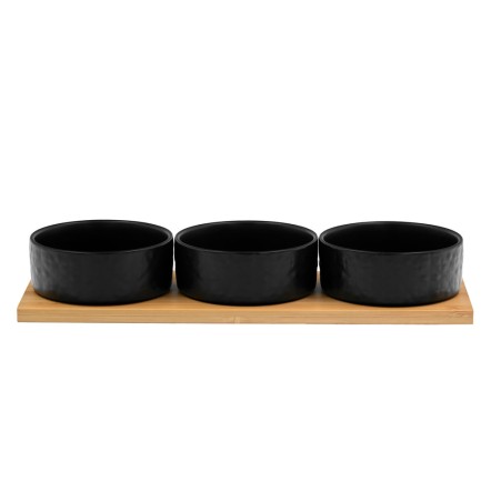 FLEURS ΜΠΩΛ SET 3ΤΜΧ ΠΟΡΣΕΛΑΝΗ BAMBOO ΜΑΥΡΟ ΦΥΣΙΚΟ 29x10xH5cm