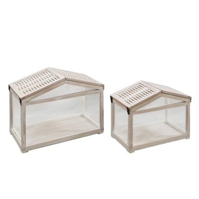 SIKINOS ΦΑΝΑΡΙ SET 2ΤΜΧ 46x26x34 ΞΥΛΟ ΕΛΑΤΟΥ WHITE WASHED ΓΥΑΛΙ