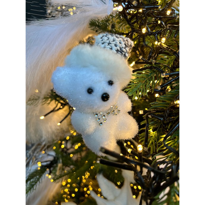 XMAS TITCH BEAR 1 ΑΡΚΟΥΔΑ ΥΦΑΣΜΑ ΛΕΥΚΟ ΓΚΡΙ 9cm