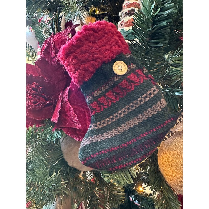 XMAS JOY SOCK ΔΙΑΚΟΣΜΗΤΙΚΟ ΥΦΑΣΜΑ ΚΟΚΚΙΝΟ ΠΡΑΣΙΝΟ 14xH17cm