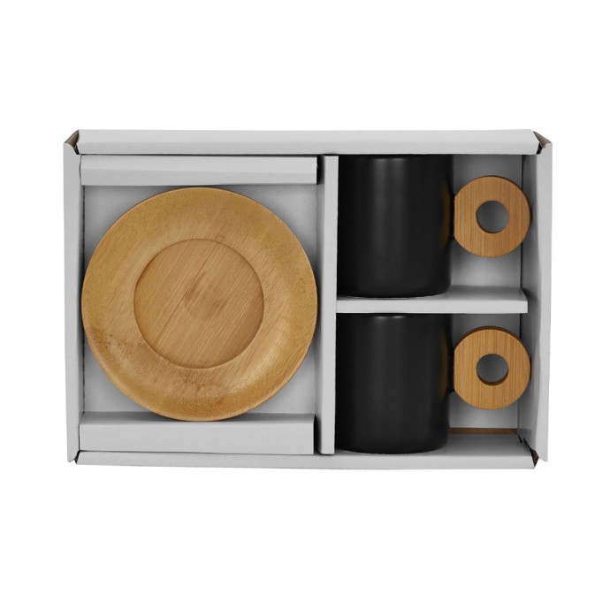 NORDIC ΚΟΥΠΑ ESPRESSO SET 2 ΤΜΧ ΠΟΡΣΕΛΑΝΗ BAMBOO ΜΑΥΡΟ ΦΥΣΙΚΟ 20x14xH6,5cm