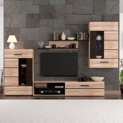 SOLO ΣΥΝΘΕΣΗ ΤΗΛΕΟΡΑΣΗΣ 293X41X184CM SONOMA ΜΕ WENGE MDF ΚΑΜΠΥΛΩΤΟ ΤΕΛΕΙΩΜΑ