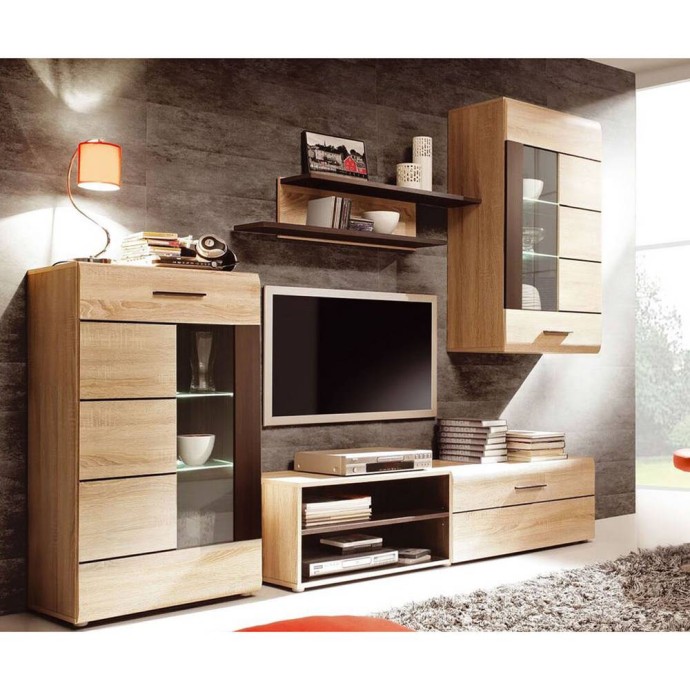 SOLO ΣΥΝΘΕΣΗ ΤΗΛΕΟΡΑΣΗΣ 293X41X184CM SONOMA ΜΕ WENGE MDF ΚΑΜΠΥΛΩΤΟ ΤΕΛΕΙΩΜΑ