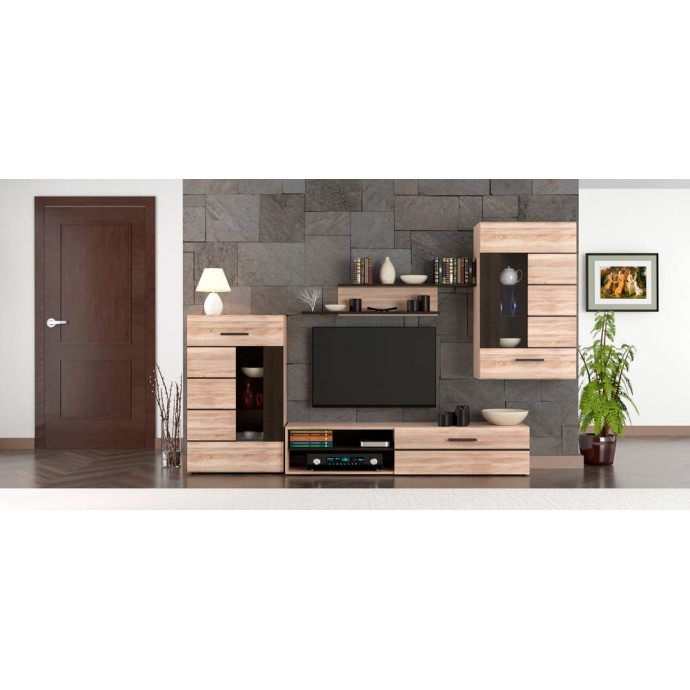 SOLO ΣΥΝΘΕΣΗ ΤΗΛΕΟΡΑΣΗΣ 293X41X184CM SONOMA ΜΕ WENGE MDF ΚΑΜΠΥΛΩΤΟ ΤΕΛΕΙΩΜΑ