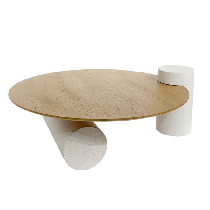 ASSYMETRON COFFEE TABLE ΦΥΣΙΚΟ ΓΚΡΙ ΑΝΟΙΧΤΟ 110x100xH41cm