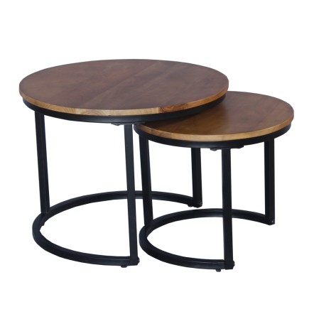 MATE COFFEE TABLE SET 2ΤΕΜ ΦΥΣΙΚΟ ΜΑΥΡΟ 54x54xH42cm