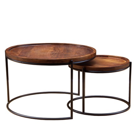 CELLINI COFFEE TABLE SET 2ΤΕΜ ΚΑΡΥΔΙ ΑΝΟΙΧΤΟ ΜΑΥΡΟ 70x70xH43cm