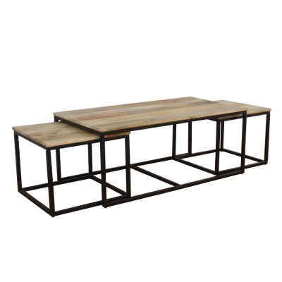 QUADRO COFFEE TABLE SET 3ΤΕΜ ΦΥΣΙΚΟ ΜΑΥΡΟ 110x60xH45cm