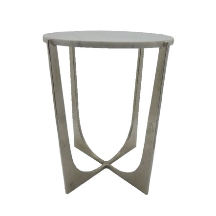 DION SIDE TABLE ΑΣΗΜΙ NICKEL ΛΕΥΚΟ 40,75x40,75xH56cm