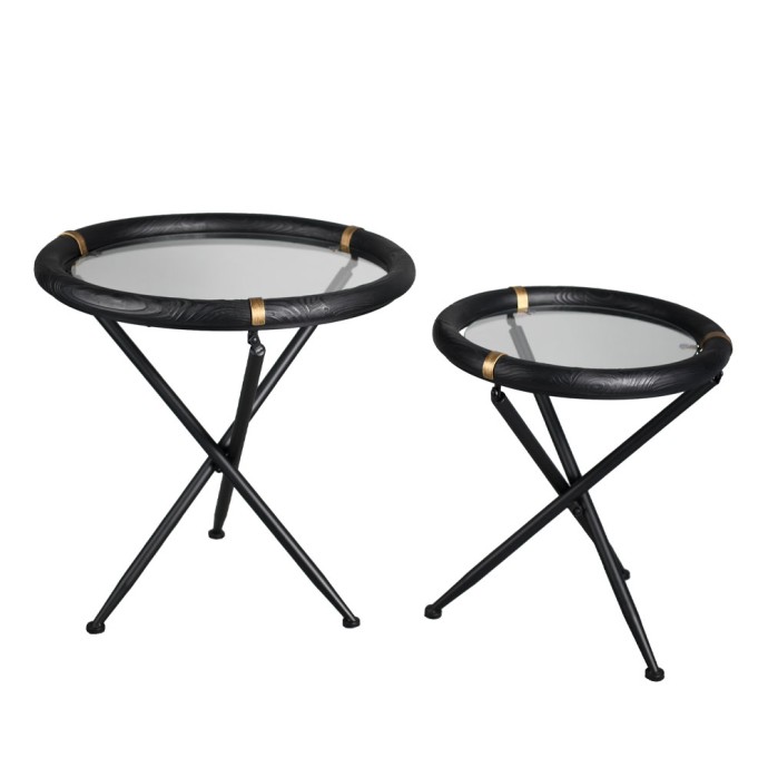 COLOMBO SIDE TABLE SET 2ΤΕΜ 64x64xH64cm ΜΑΥΡΟ 