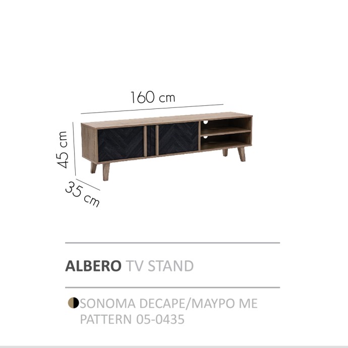 ALBERO TV STAND ΜΕ PATTERN 160x35xH45cm SONOMA DECAPE|ΜΑΥΡΟ