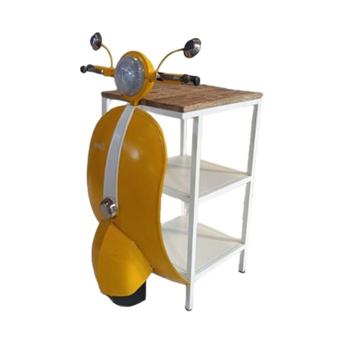 MINI VESPA SIDE TABLE ΜΕ ΡΑΦΙΑ ΚΙΤΡΙΝΟ ΛΕΥΚΟ ΦΥΣΙΚΟ 61x45xH88cm