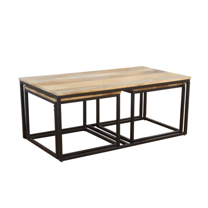 QUADRO COFFEE TABLE SET 3ΤΕΜ ΦΥΣΙΚΟ ΜΑΥΡΟ 110x60xH45cm