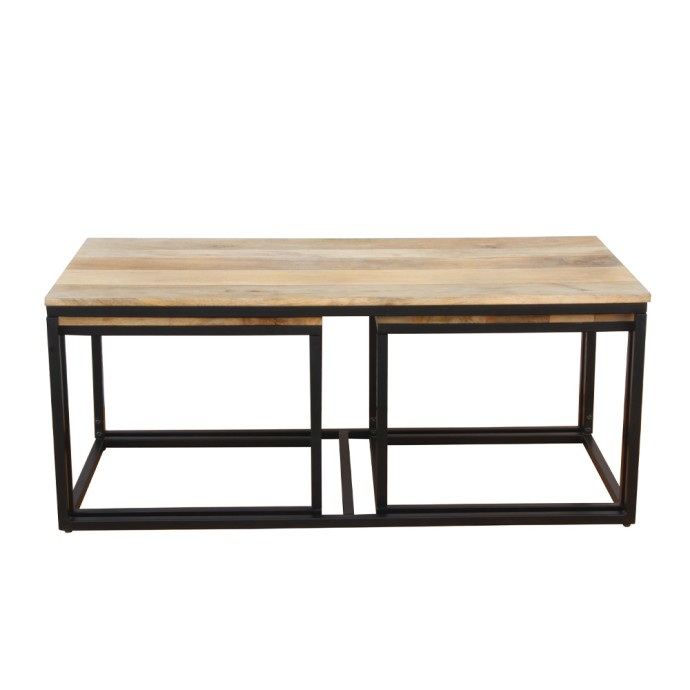 QUADRO COFFEE TABLE SET 3ΤΕΜ ΦΥΣΙΚΟ ΜΑΥΡΟ 110x60xH45cm