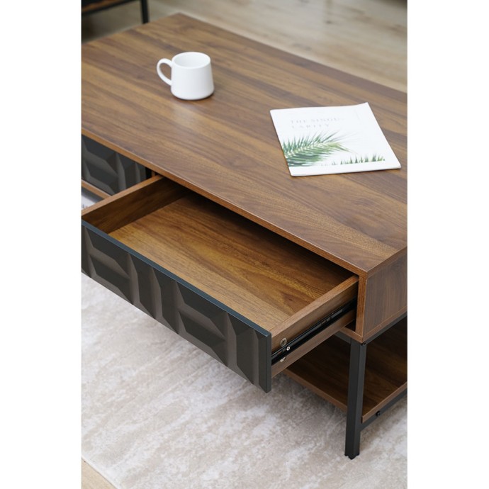 ZUMA COFFEE TABLE 2ΣΥΡΤΑΡΙΑ 3ΡΑΦΙΑ ΚΑΡΥΔΙ ΜΑΥΡΟ 111,5x60xH44cm