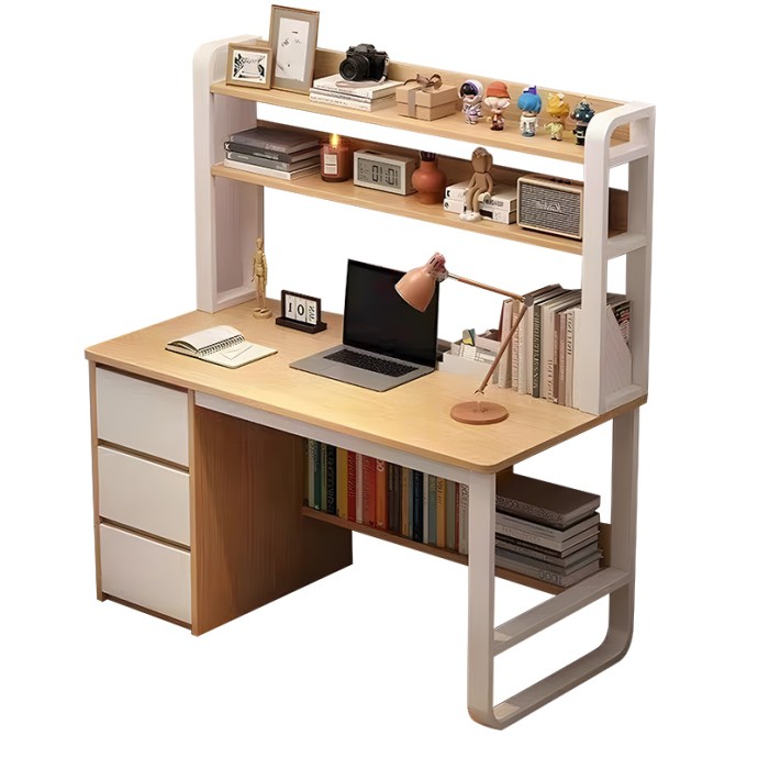 SOCO ΓΡΑΦΕΙΟ ΜΕ ΡΑΦΙΕΡΑ-MDF 120x50x144εκ ΦΥΣΙΚΟ-ΛΕΥΚΟ