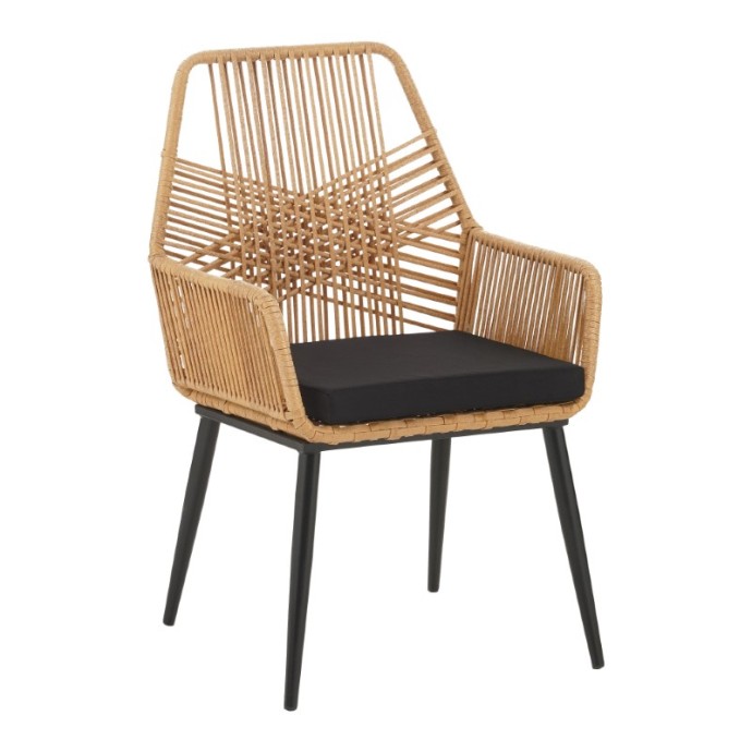 ΠΟΛΥΘΡΟΝΑ TANISH RATTAN ΦΥΣΙΚΟ-ΠΟΔΙ ΜΑΥΡΟ ΜΕΤΑΛΛΟ 58X58.5X87ΕΚ