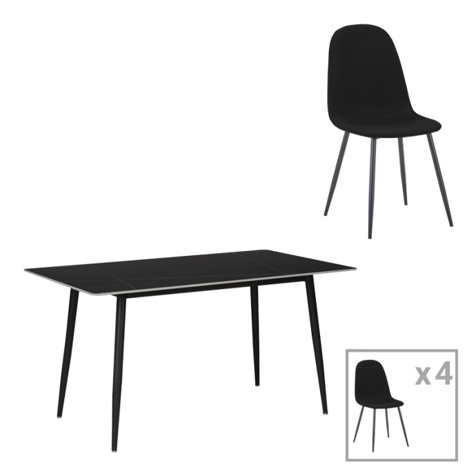 GUSTAS-BELLA ΤΡΑΠΕΖΑΡΙΑ ΣΕΤ 5ΤΜΧ 140X80X75ΕΚ ΑΝΘΡΑΚΙ ΜΕ ΜΑΥΡΟ ΜΑΡΜΑΡΟ