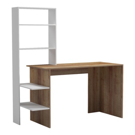 BIVORO ΓΡΑΦΕΙΟ ΕΡΓΑΣΙΑΣ ΜΕ ΡΑΦΙΕΡΑ 146X55X129ΕΚ OAK -ΛΕΥΚΗ ΑΠΟΧΡΩΣΗ 
