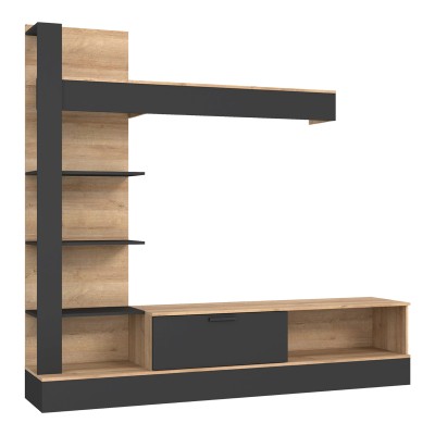 DRANKO ΣΥΝΘΕΤΟ ΣΑΛΟΝΙΟΥ ΜΑΥΡΟ-OAK ΜΕΛΑΜΙΝΗΣ 205x41.5x192cm
