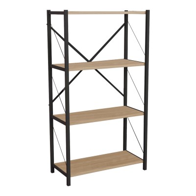 JACKREY ΒΙΒΛΙΟΘΗΚΗ OAK ΜΕΛΑΜΙΝΗΣ-ΜΑΥΡΟ ΜΕΤΑΛΛΟ 60x30x114cm