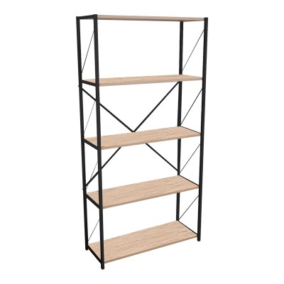 TIKILMO ΒΙΒΛΙΟΘΗΚΗ OAK ΜΕΛΑΜΙΝΗΣ-ΜΑΥΡΟ ΜΕΤΑΛΛΟ 88x34x180cm