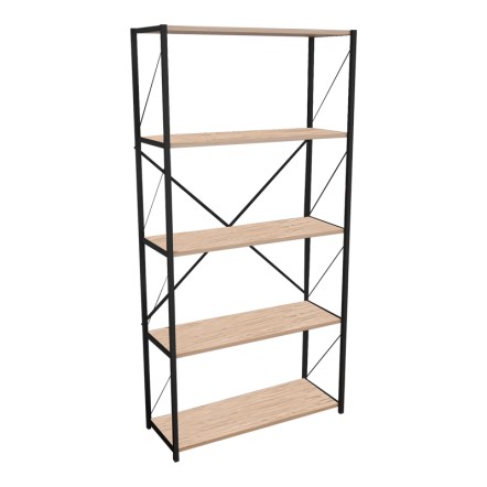 TIKILMO ΒΙΒΛΙΟΘΗΚΗ OAK ΜΕΛΑΜΙΝΗΣ-ΜΑΥΡΟ ΜΕΤΑΛΛΟ 88x34x180cm