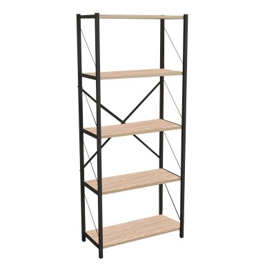 DRAIZY ΒΙΒΛΙΟΘΗΚΗ OAK ΜΕΛΑΜΙΝΗΣ-ΜΑΥΡΟ ΜΕΤΑΛΛΟ 63x30x150cm