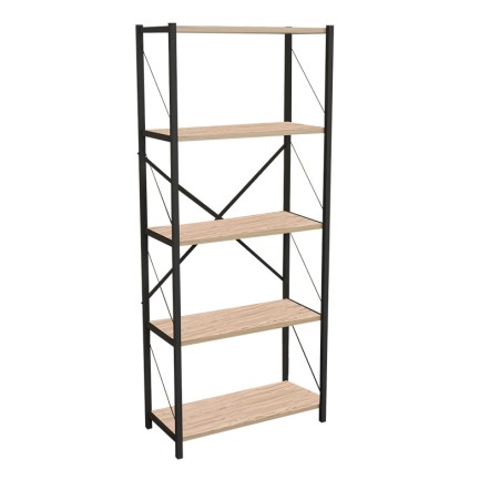 DRAIZY ΒΙΒΛΙΟΘΗΚΗ OAK ΜΕΛΑΜΙΝΗΣ-ΜΑΥΡΟ ΜΕΤΑΛΛΟ 63x30x150cm