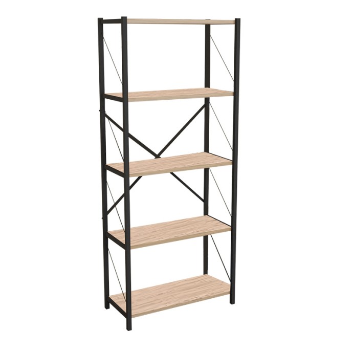 DRAIZY ΒΙΒΛΙΟΘΗΚΗ OAK ΜΕΛΑΜΙΝΗΣ-ΜΑΥΡΟ ΜΕΤΑΛΛΟ 63x30x150cm