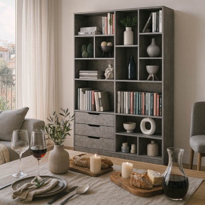 LUCINDA ΒΙΒΛΙΟΘΗΚΗ ΓΚΡΙ OAK 120x29.8x180.5cm