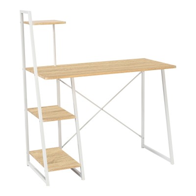 DECKSTOR ΓΡΑΦΕΙΟ ΕΡΓΑΣΙΑΣ ΜΕ ΡΑΦΙΕΡΑ ΣΕ OAK ΑΠΟΧΡΩΣΗ ΜΕ ΠΟΔΙ ΛΕΥΚΟ ΜΕΤΑΛΛΟ 102x50x117cm