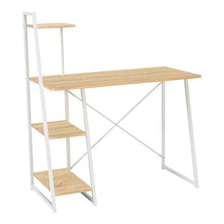 DECKSTOR ΓΡΑΦΕΙΟ ΕΡΓΑΣΙΑΣ ΜΕ ΡΑΦΙΕΡΑ ΣΕ OAK ΑΠΟΧΡΩΣΗ ΜΕ ΠΟΔΙ ΛΕΥΚΟ ΜΕΤΑΛΛΟ 102x50x117cm