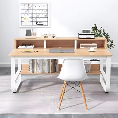 EVREPY ΓΡΑΦΕΙΟ ΕΡΓΑΣΙΑΣ MDF ΣΕ OAK ΑΠΟΧΡΩΣΗ ΜΕ ΛΕΥΚΟ ΜΕΤΑΛΛΟ 100x60x73cm