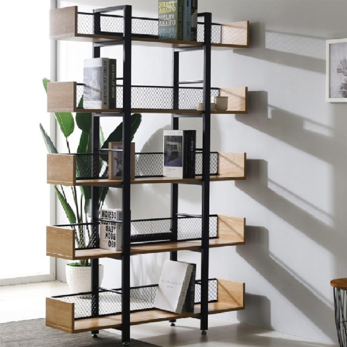 MUSHA ΒΙΒΛΙΟΘΗΚΗ ΜΕΤΑΛΛΟ ΜΑΥΡΟ ΜΕ OAK ΑΠΟΧΡΩΣΗ 120x22x185cm