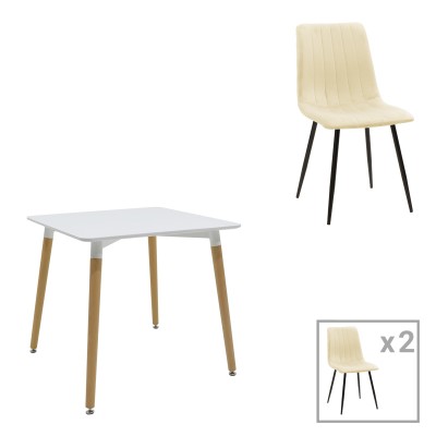 NATALI-NOOR ΤΡΑΠΕΖΑΡΙΑ ΣΕΤ 3ΤΕΜ  MDF ΛΕΥΚΟ-ΜΠΕΖ ΥΦΑΣΜΑ 80x80x76cm