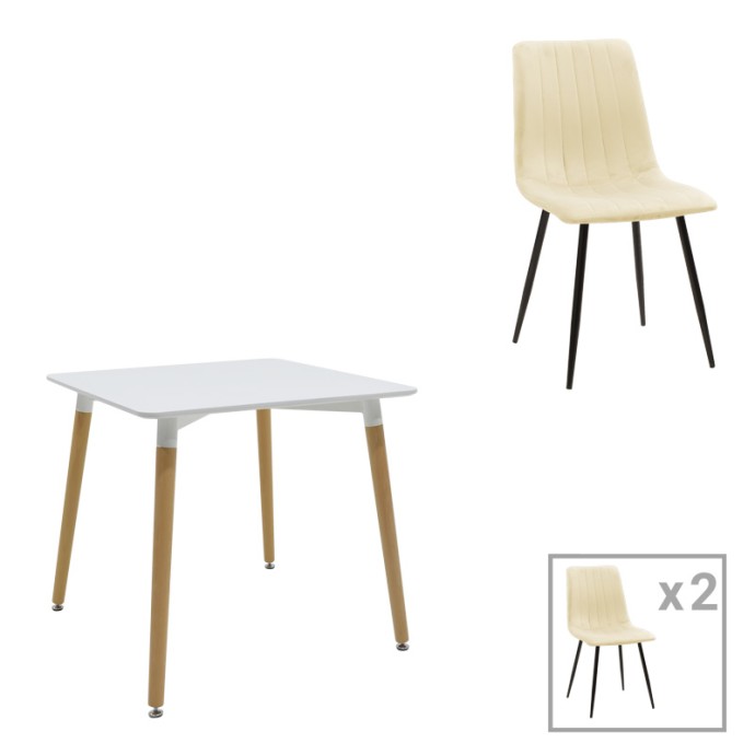 NATALI-NOOR ΤΡΑΠΕΖΑΡΙΑ ΣΕΤ 3ΤΕΜ  MDF ΛΕΥΚΟ-ΜΠΕΖ ΥΦΑΣΜΑ 80x80x76cm