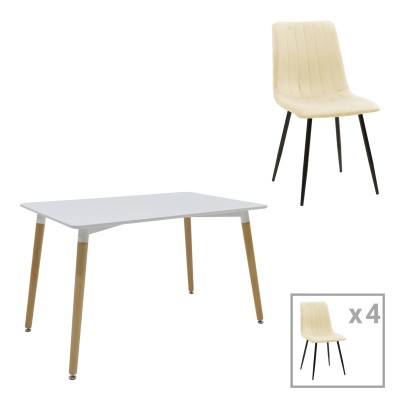 NATALI-NOOR ΤΡΑΠΕΖΑΡΙΑ ΣΕΤ 5ΤΕΜ  MDF ΛΕΥΚΟ-ΜΠΕΖ ΥΦΑΣΜΑ 120x80x76cm