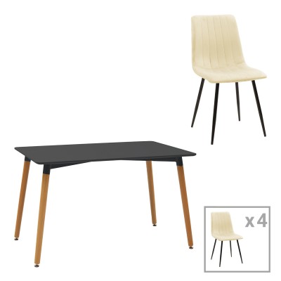 NATALI-NOOR ΤΡΑΠΕΖΑΡΙΑ ΣΕΤ 5ΤΕΜ MDF ΜΑΥΡΟ-ΜΠΕΖ ΥΦΑΣΜΑ 120x80x76cm